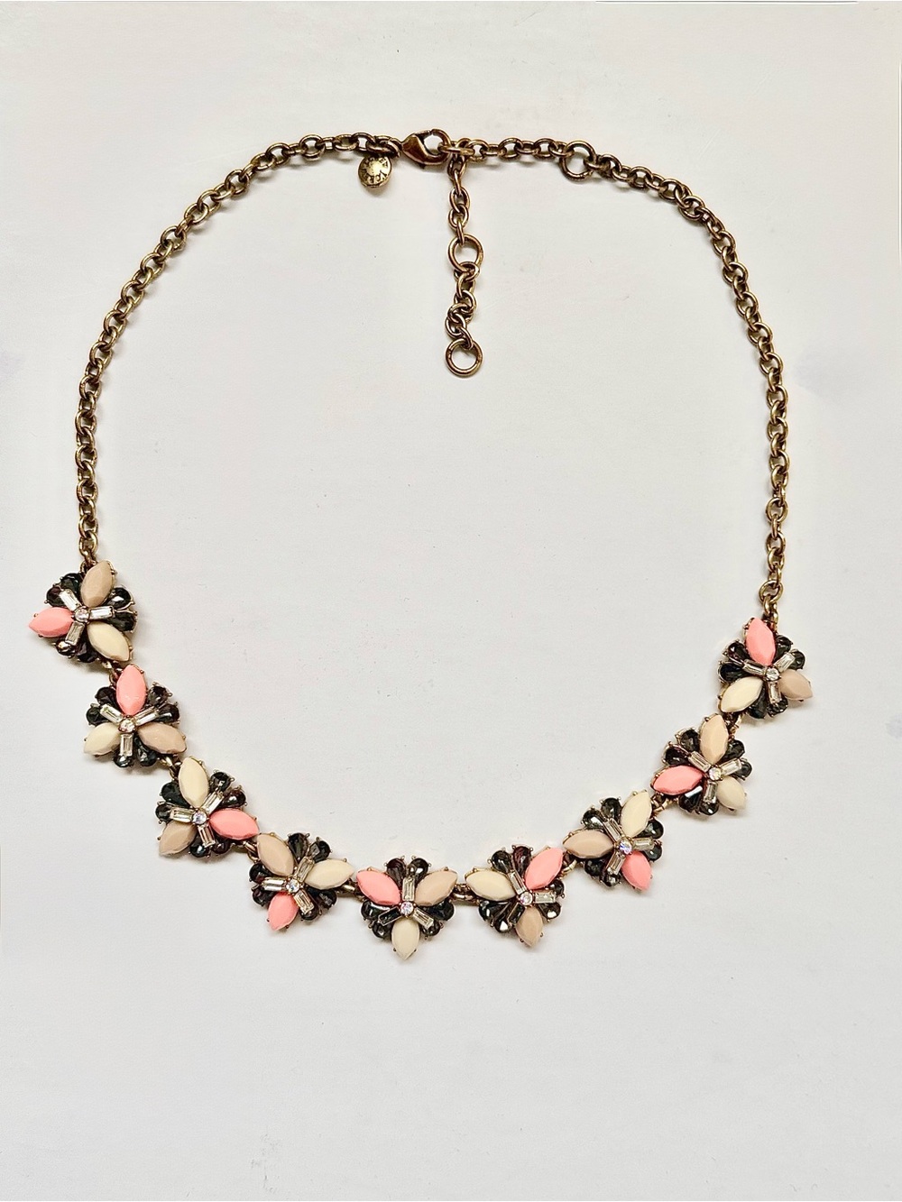 J.Crew Floral Statement Necklace | Coral, Cream & Taupe | Gold Tone